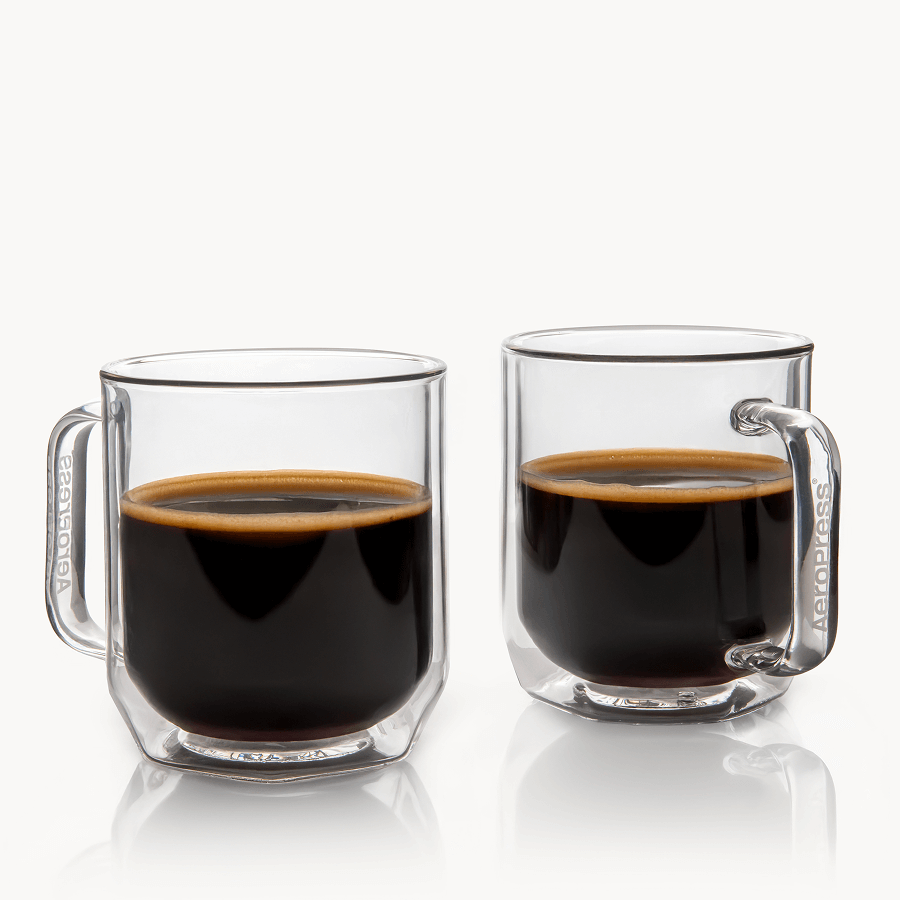 AeroPress Double Wall Glass Coffee Mug - 2 Pack - Everyday Coffee Drinkware for Convenient Serving