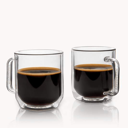 AeroPress Double Wall Glass Coffee Mug - 2 Pack - Everyday Coffee Drinkware for Convenient Serving