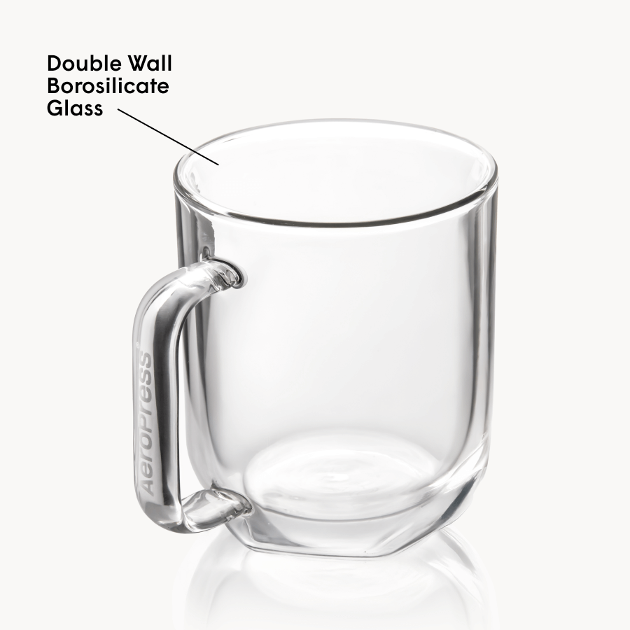AeroPress Double Wall Glass Coffee Mug - 2 Pack - Everyday Coffee Drinkware for Convenient Serving