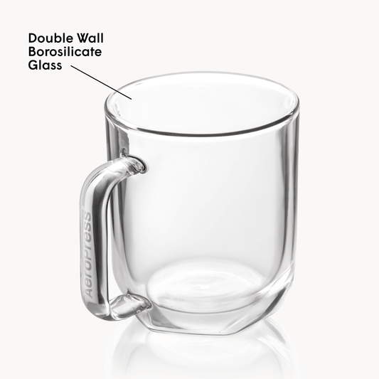 AeroPress Double Wall Glass Coffee Mug - 2 Pack - Everyday Coffee Drinkware for Convenient Serving